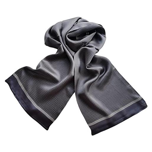 XUYUZUAU mens 100% seta sciarpa doppio strato moda fazzoletto da collo formale casual business, nero occhio. , taglia unica
