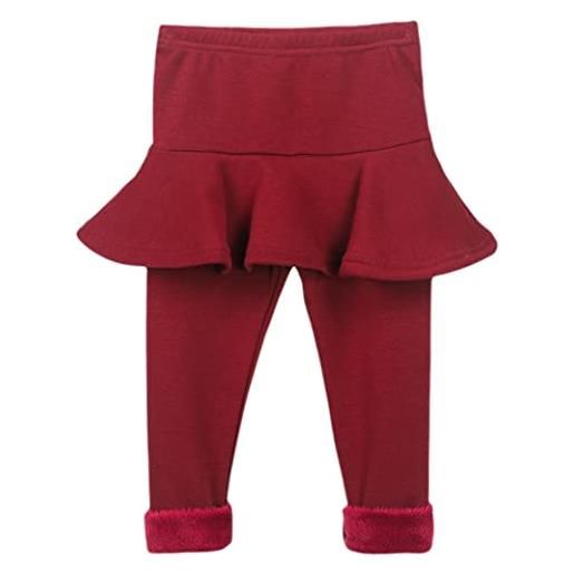 Kiench leggings invernali con gonna bambina pantaloni felpati con volant [eu 122/5-6 anni, etichetta 130], rosso