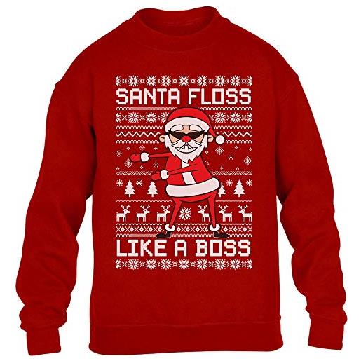 Shirtgeil santa floss like a boss - ugly x-mas regalo di natale maglione per bambini e ragazzi 12-13 anni (152) rosso
