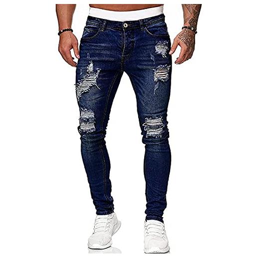 shownicer jeans patchwork da uomo pantaloni denim casual y3k jeans baggy stampato a vita alta pantaloni gamba larga pantaloni gamba dritta distressed hip hop streetwear z blu scuro xl