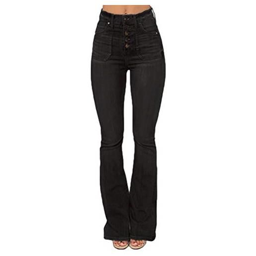 ORANDESIGNE donne jeans a zampa di elefante moda pantaloni a zampa di elefante pantaloni a vita alta elasticizzati a-nero xl