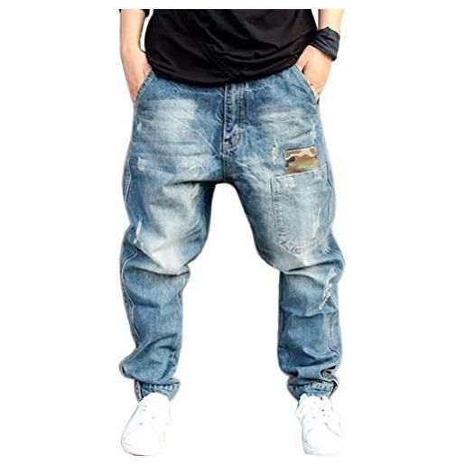 ORANDESIGNE pantaloni larghi da uomo stile hip hop stile jeans da passeggio zg azzurro l