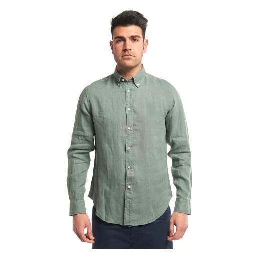 La Primula Verde, camicia di lino uomo, maniche lunghe, button down, pclub, anche in taglie calibrate, dalla small alla 6xl, in 9 colori, tinta unita (triple extra large (3xl), bianca)
