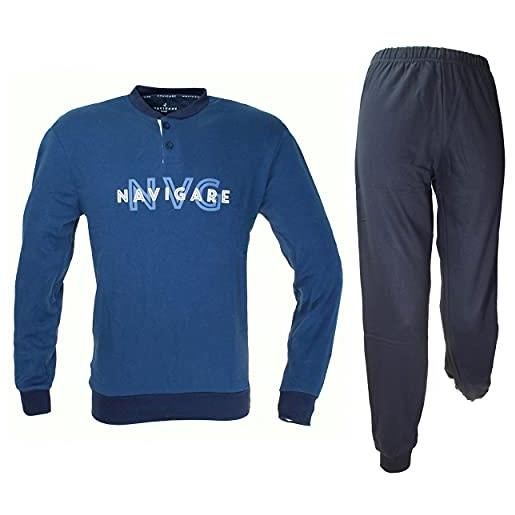 Navigare Homewear pigiama serafino lungo due pezzi uomo cotone interlock vari articoli (art. 2y14589 (jeans), 46)
