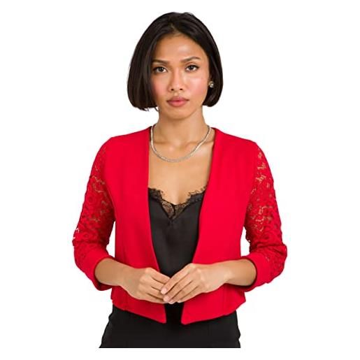 KRISP coprispalle mezza manica giacca corta ceremonia matrimonio bolero abbigliamento elegante economico pizzo, red, 42, 5159-red-10