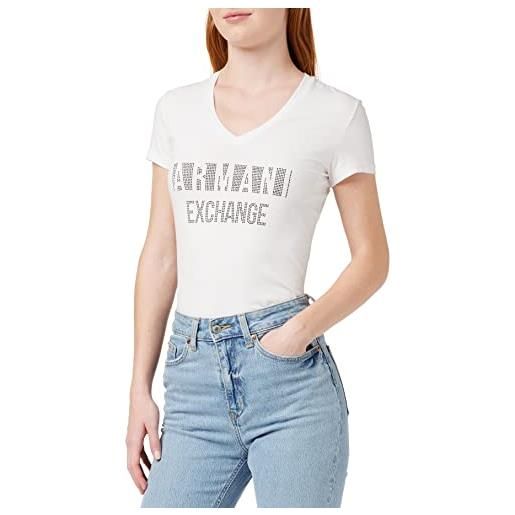 ARMANI EXCHANGE plaid logo slim fit v-neck t-shirt, bianco (optic white 1000), small donna