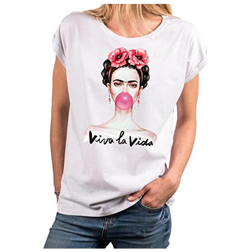 MAKAYA abbigliamento femminista t-shirt donna - frida icona maglietta con scritta bianco xxxl
