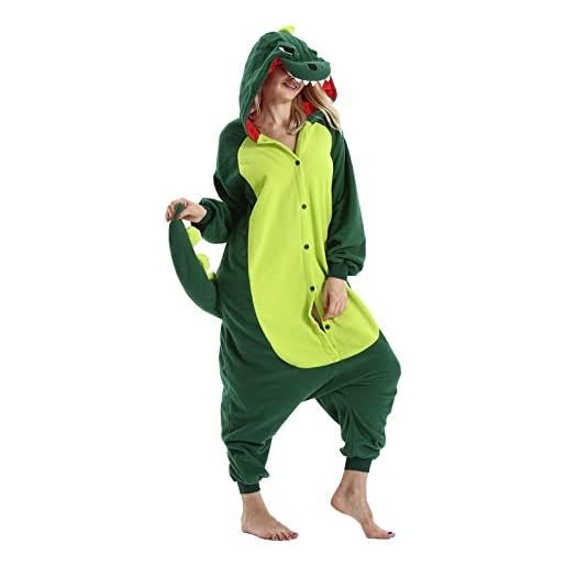 DarkCom pigiama animale donna novità cosplay natale halloween costumi abito fantasia pile onesie verde dinosauri