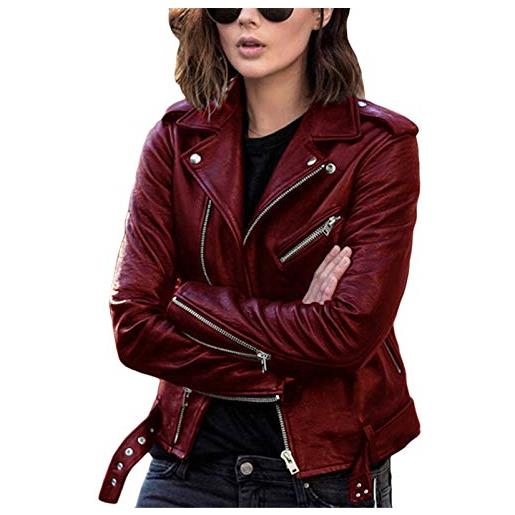 ORANDESIGNE giacca corta da donna in pelle pu giacca manica lunga zip moto giubbotto cappotti casual biker giacca jacket outwear nero xl