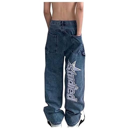 Vagbalena jeans hip-hop da uomo y2k jeans dritti ragazzi adolescenti pantaloni da skateboard stile retro hip-hop jeans larghi pantaloni dritti larghi (nero, l)