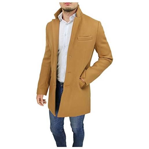 Evoga cappotto uomo class sartoriale beige cammello giacca soprabito elegante (xs, beige cammello)