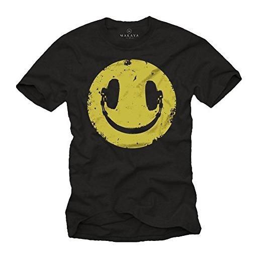 MAKAYA maglietta musica elettronica house cuffie happy smile t-shirt uomo swag blu xxxxxl