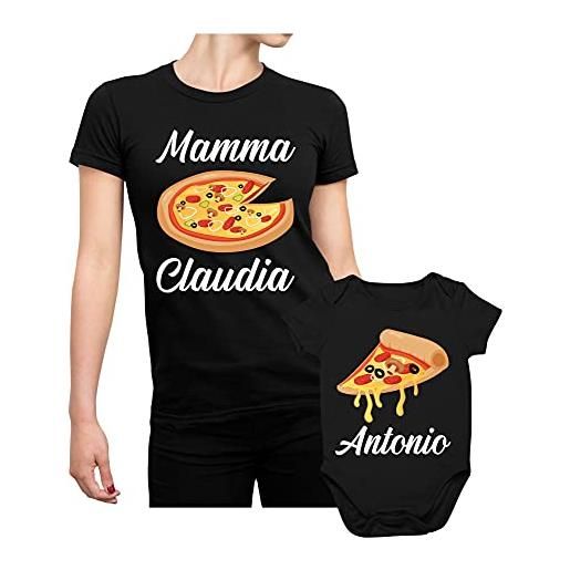 Colorfamily coppia t-shirt e body neonato festa della mamma personalizzabile maglietta mamma figlio pizza - idea regalo mamma