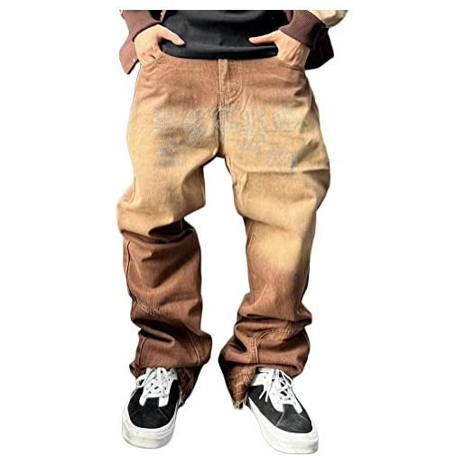 ORANDESIGNE jeans uomo y2k moda nero streetwear coreano stampa a lettere a vita bassa jeans larghi pantaloni dritti hip hop pantaloni in denim jeans cargo a gamba larga w nero 3xl