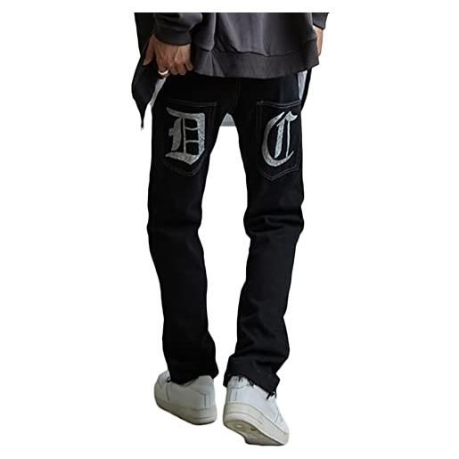 ORANDESIGNE jeans uomo y2k moda nero streetwear coreano stampa a lettere a vita bassa jeans larghi pantaloni dritti hip hop pantaloni in denim jeans cargo a gamba larga m bianco s