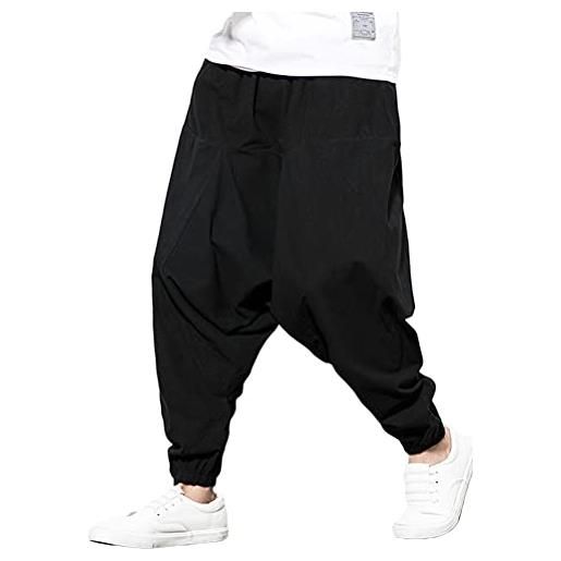 Minetom pantaloni uomo con tasche estivi lino elastica vita elasticizzata pantaloni traspirante lungo pantalone con coulisse c nero xl