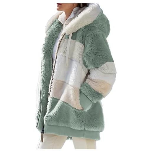 ShangSRS giacca in pile cappotto caldo con cerniera da donna , cappotto invernale da donna a maniche lunghe con cappuccio cardigan maglione. (cachi, 5xl)