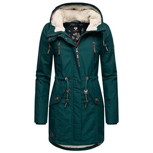 Ragwear caldo parka invernale da donna con cappuccio in pelliccia di orsacchiotto elsie xs-5xl, pine green23, l
