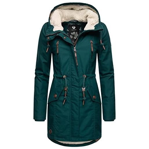 Ragwear caldo parka invernale da donna con cappuccio in pelliccia di orsacchiotto elsie xs-5xl, dark olive22, xxxl