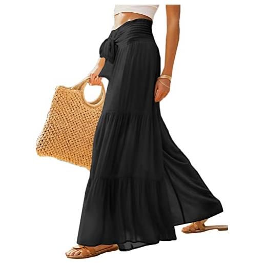 Onsoyours pantaloni larghi culotte da donna pantaloni estivi pantaloni svasati pantaloni eleganti da lavoro a vita alta per il tempo libero pantaloni chiffon tinta unita a nero xl