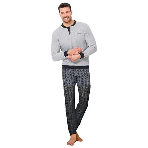 Il Granchio pigiama uomo invernale felpato in caldo jacquard + calza omaggio pigiama uomo felpato effetto lana (2059 jeans + calza, m)