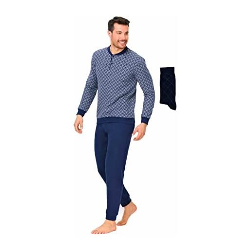 Il Granchio pigiama uomo invernale felpato in caldo jacquard + calza omaggio pigiama uomo felpato effetto lana (2044 grigio + calza, s)