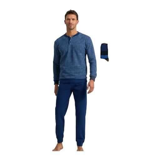 Il Granchio pigiama uomo invernale felpato in caldo jacquard + calza omaggio pigiama uomo felpato effetto lana (2044 jeans + calza, s)