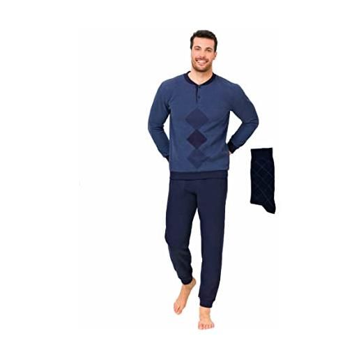Il Granchio pigiama uomo invernale felpato in caldo jacquard + calza omaggio pigiama uomo felpato effetto lana (2060 grigio + calza, 5xl)
