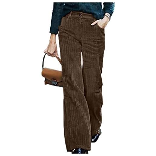 ROLACAT pantaloni da donna in velluto a coste gamba larga a vita alta vestibilità ampia casual elegante vestito regolare per l'inverno, marrone