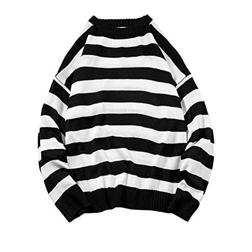 ORANDESIGNE maglione a righe hanjuku da uomo maglione girocollo oversize a maglia autunno maglione patchwork a maniche lunghe sportivo sottile pullover a nero s