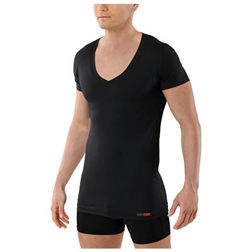 ALBERT KREUZ maglietta intima nera da uomo in tessuto tecnico coolmax®-cotone a maniche corte con scollo a v profondo m