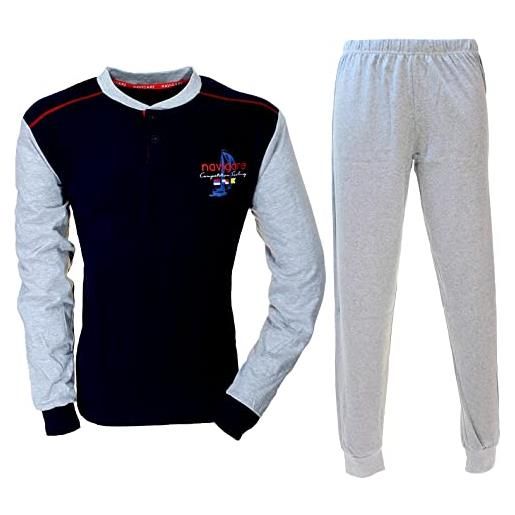 Navigare pigiama uomo cotone jersey manica lunga misure comode conformate calibrate colori grigio e blu 2141274b (60, grigio melange)