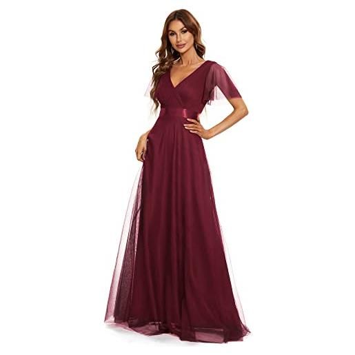 Ever-Pretty vestito da festa donna linea ad a tulle abito da sera scollo v lungo cerimonia champagne 44