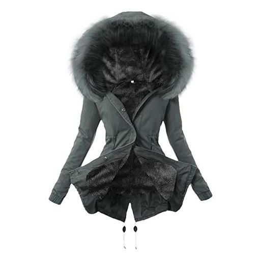 Onsoyours cappotto con cappuccio donna invernale autunno elegante lungo giacca cotone hoodies classico felpa pulsante corno outwear b grigio scuro m