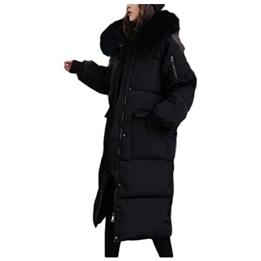 ORANDESIGNE piumino lungo con cappuccio donna giacche di piumino ultraleggeri slim trapuntato giubbotto inverno caldo addensato cappotto lungo a-nero xxl