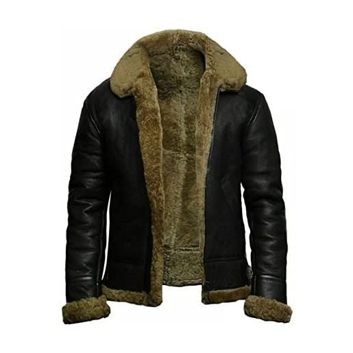 Giacca Nera da Uomo Cappotto Pelle di Montone WW2 Pilota Invernale Calda -  Nero / X-Small