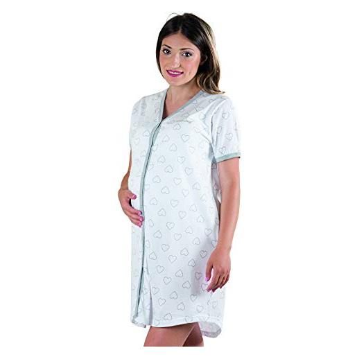 Premamy - camicia da notte per premaman, modello estivo in cotone jersey, aperto davanti per allattamento, pre-post parto