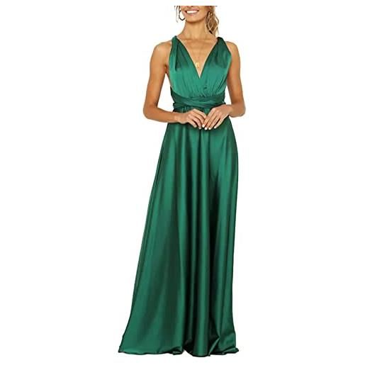 Abreli vestiti da donna della sera e cerimonia linea a scollo a v senza maniche abito da damigella lunga vestito da cocktail con spacco elegante abito da sera a fessura (pink, s, s)