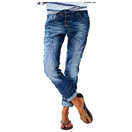 shownicer jeans da donna vita alta asimmetrico sottile jeans casual pantaloni larghi in denim dritto jeans strappati con fori pantaloni casual a azzurro xl