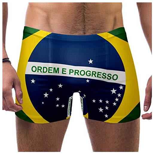 Lorvies, costume da bagno da uomo con bandiera del brasile, con gamba quadrata, ad asciugatura rapida, s multi l