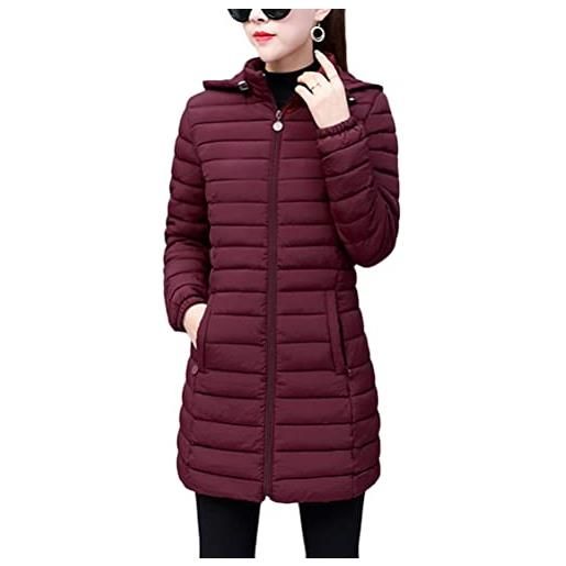 ORANDESIGNE piumino trapuntato leggero da donna giacca caldo giubbotto invernale in cotone slim fit con cappuccio cappotto giubbino aderente di media lunghezza taglie forti a rosso xl