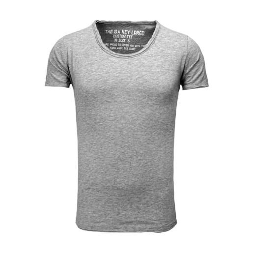 Key largo, t-shirt da uomo in stile vintage, con profondo scollo arrotondato, tinta unita, t00621 nero m