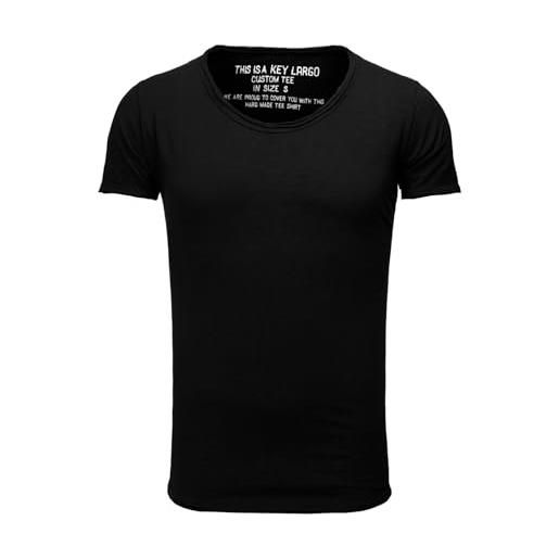 Key largo, t-shirt da uomo in stile vintage, con profondo scollo arrotondato, tinta unita, t00621 nero l