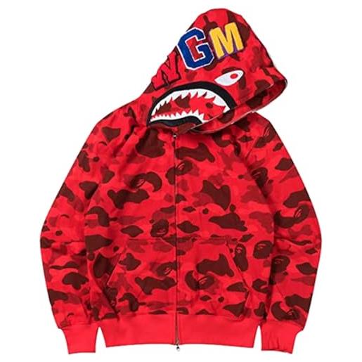 MINIDORA felpa con cappuccio da uomo hoodie 3d stampato pullover a maniche lunghe con cerniera mimetica shark moda street wear m, porpora