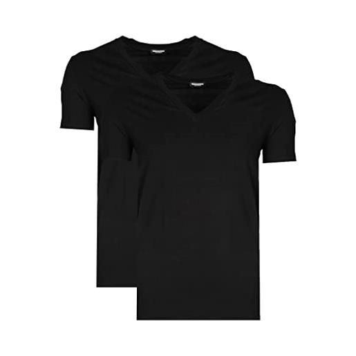 DSQUARED2 2-pack jersey cotone stretch t-shirt a v-collo, nero piccolo