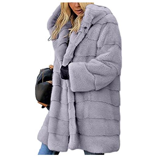 Onsoyours cappotto in pelliccia sintetica donna morbido giacca felpa con cappuccio parka giubbotto in peluche eleganti tinta unita caldo invernale coat outerwear b blu xl