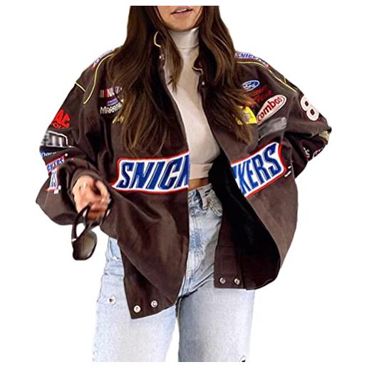 Onsoyours bomber jacket giacca donna giacca sportiva jackets vintage streetwear con tasca outwear giacca college sweat jacket u giallo l