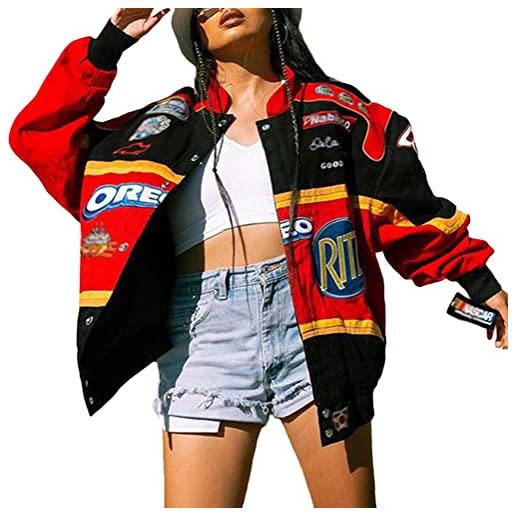 Onsoyours bomber jacket giacca donna giacca sportiva jackets vintage streetwear con tasca outwear giacca college sweat jacket x nero xs