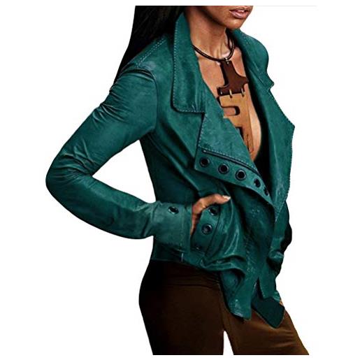 Minetom giacca corta da donna in pelle pu giacca tasche con cerniera biker giacca per l'autunno e l'inverno biker motocicletta giacchetto (xxl, marrone)