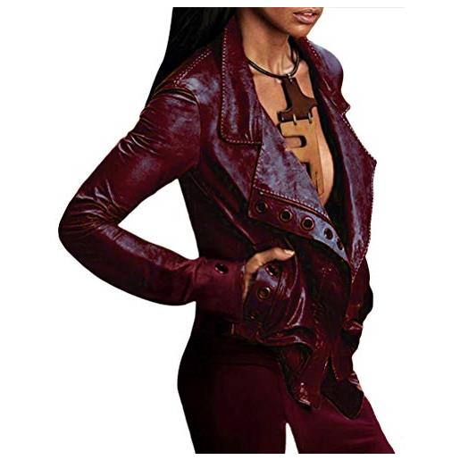 Minetom giacca corta da donna in pelle pu giacca tasche con cerniera biker giacca per l'autunno e l'inverno biker motocicletta giacchetto viola m